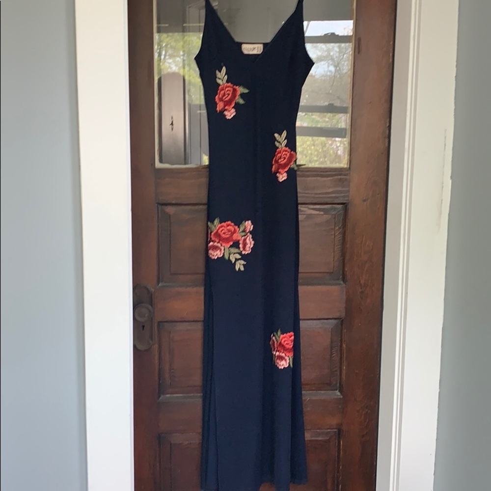 Navy Embroidered Maxi